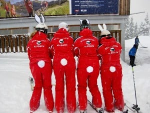 Skiiers dressed as 'ski bunnies'
