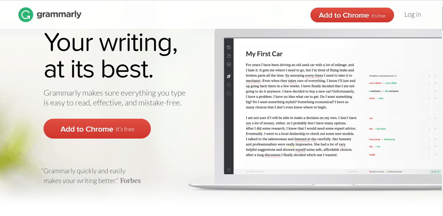 Write your autobiography with Grammarly ext